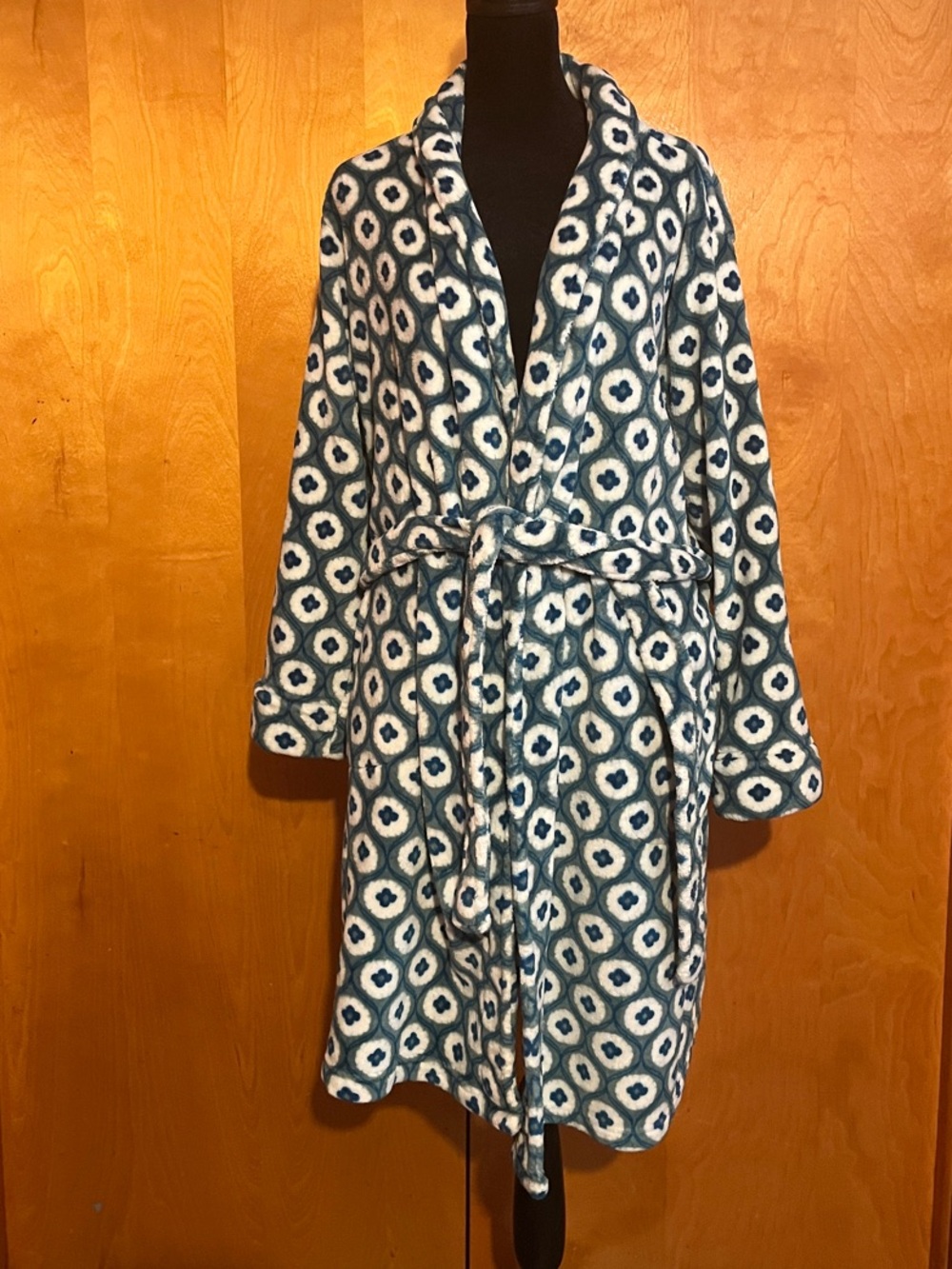 Vera Bradley S/M Teal & White Center Stage Glow Beryl Green Plush Robe